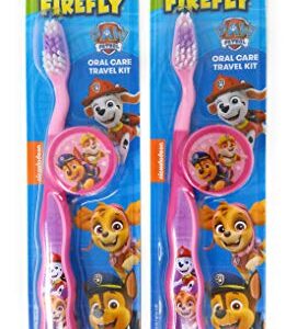 Firefly Nickelodeon Paw Patrol Kids Toothbrushes with Suction Cup and Toothbrush Cap - for Girls 3+ yrs. (2 Count (Pack of 1), Pink)