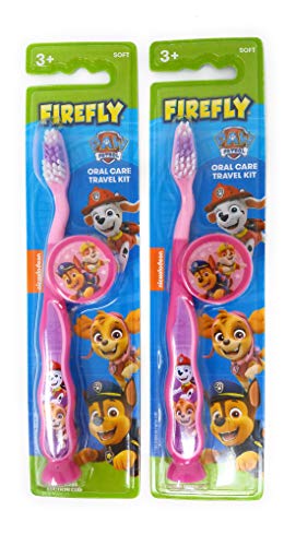 Firefly Nickelodeon Paw Patrol Kids Toothbrushes with Suction Cup and Toothbrush Cap - for Girls 3+ yrs. (2 Count (Pack of 1), Pink)