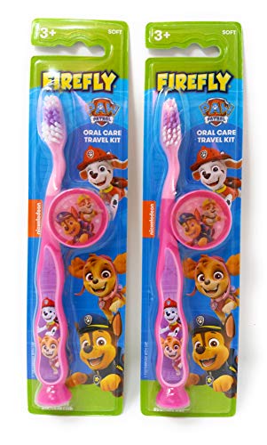 Firefly Nickelodeon Paw Patrol Kids Toothbrushes with Suction Cup and Toothbrush Cap - for Girls 3+ yrs. (2 Count (Pack of 1), Pink)