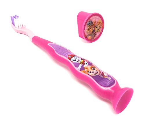 Firefly Nickelodeon Paw Patrol Kids Toothbrushes with Suction Cup and Toothbrush Cap - for Girls 3+ yrs. (2 Count (Pack of 1), Pink)