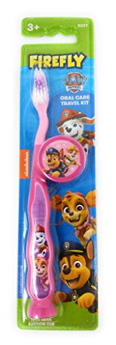 Firefly Nickelodeon Paw Patrol Kids Toothbrushes with Suction Cup and Toothbrush Cap - for Girls 3+ yrs. (2 Count (Pack of 1), Pink)