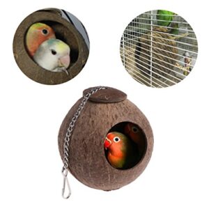 Dft Natural Coconut Shell Bird Nest House Hut Cage Feeder Toy for Pet Parrot Parakeetatiel