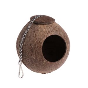 Dft Natural Coconut Shell Bird Nest House Hut Cage Feeder Toy for Pet Parrot Parakeetatiel