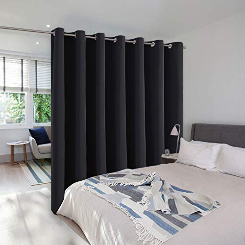 NICETOWN Room Separating Divider, Room Divider Curtain Screen Partition, Function Thermal Blackout Patio Door Curtain Panel, Sliding Door Insulated Curtain for Patio, Black, 12.5ft Wide x 8ft Long