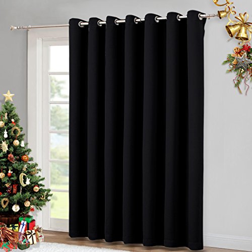 NICETOWN Room Separating Divider, Room Divider Curtain Screen Partition, Function Thermal Blackout Patio Door Curtain Panel, Sliding Door Insulated Curtain for Patio, Black, 12.5ft Wide x 8ft Long