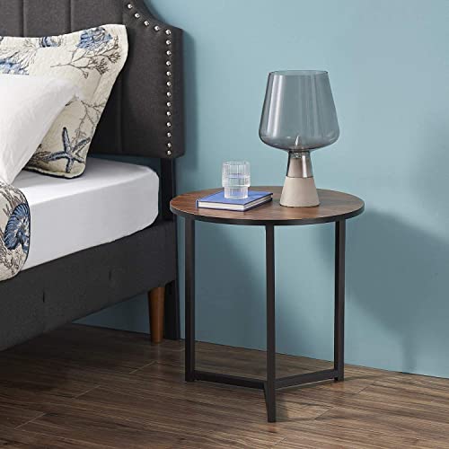 VECELO Round Coffee End Side Table for Living Room/Bedroom/Couch/Kitchen, Sturdy Nightstand Home Furniture with Metal Frame,Easy Assembly, Brown