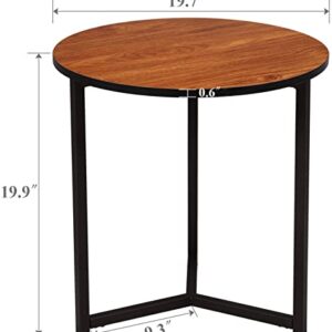 VECELO Round Coffee End Side Table for Living Room/Bedroom/Couch/Kitchen, Sturdy Nightstand Home Furniture with Metal Frame,Easy Assembly, Brown