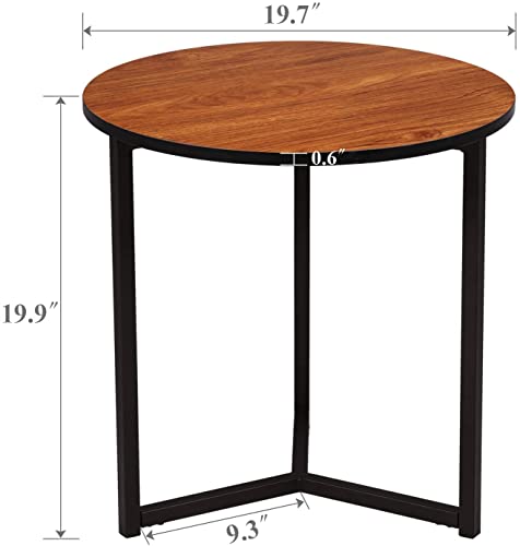 VECELO Round Coffee End Side Table for Living Room/Bedroom/Couch/Kitchen, Sturdy Nightstand Home Furniture with Metal Frame,Easy Assembly, Brown