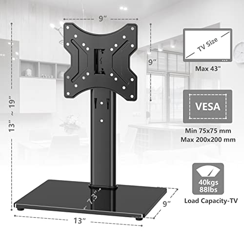 Universal Swivel TV Stand Table Top TV Stand Base with 4 Level Height Adjustable and Swivel Mount Bracket for 20-43 Inch Plasma LCD LED TVs, VESA 200x200mm