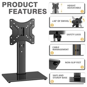 Universal Swivel TV Stand Table Top TV Stand Base with 4 Level Height Adjustable and Swivel Mount Bracket for 20-43 Inch Plasma LCD LED TVs, VESA 200x200mm