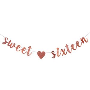 rose gold glitter sweet sixteen banner - happy 16th birthday bunting garlands/happy sweet 16/cheers to 16 years old party decoration supplies