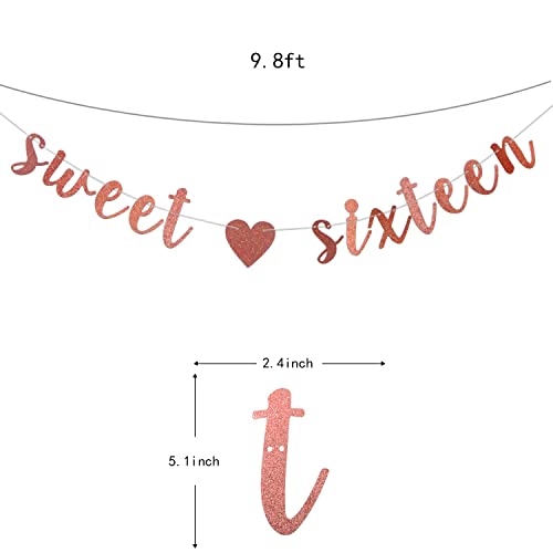 Rose Gold Glitter Sweet Sixteen Banner - Happy 16th Birthday Bunting Garlands/Happy Sweet 16/Cheers to 16 Years Old Party Decoration Supplies