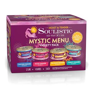 soulistic moist & tender mystic menu variety pack wet cat food, 5.5 oz, count of 12
