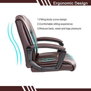 Qulomvs Ergonomic Office Desk Chair with Wheels Back Support Computer Executive Task Chair with Arms 360 Swivel (Brown)