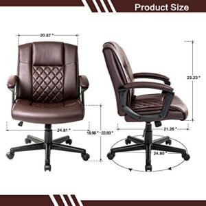 Qulomvs Ergonomic Office Desk Chair with Wheels Back Support Computer Executive Task Chair with Arms 360 Swivel (Brown)