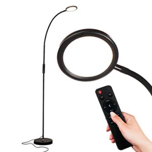 brightech vista led floor lamp, tall lamp with remote control & adjustable gooseneck for bedrooms, lamp for living rooms & offices, modern standing lamp with 25 light colors & dimming options