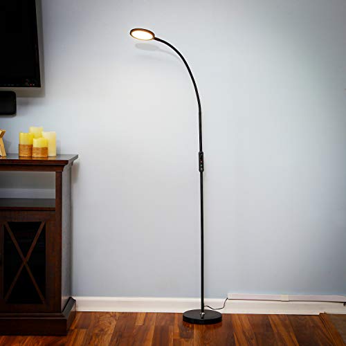 Brightech Vista LED Floor Lamp, Tall Lamp with Remote Control & Adjustable Gooseneck for Bedrooms, Lamp for Living Rooms & Offices, Modern Standing Lamp with 25 Light Colors & Dimming Options