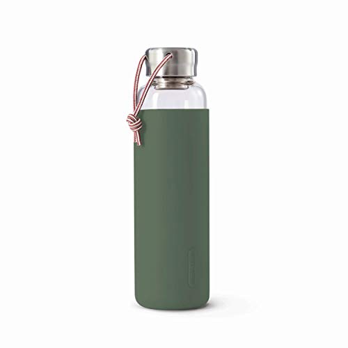 Black+Blum Leak-Proof, Lightweight Travel Protective Sleeve Glass Water Bottle, 600ml/ 20fl oz, Olive