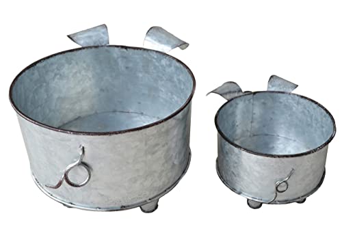 ShabbyDecor Galvanized Metal Pig Bowl Farmhouse Pig Succulent Planter Set of 2