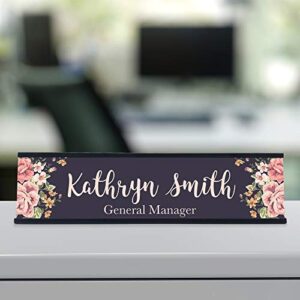 personalized custom desk name plate floral pretty roses 15 font styles aluminum 2 x 8