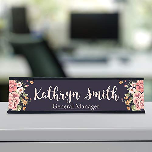 Personalized Custom Desk Name Plate Floral Pretty Roses 15 Font Styles Aluminum 2 x 8