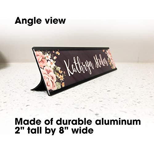 Personalized Custom Desk Name Plate Floral Pretty Roses 15 Font Styles Aluminum 2 x 8