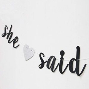 He Asked She Said Yes Banner, Black Glitter Bunting Sign for Engagement, Wedding, Bride to Be, Groom to Be, Bridal Shower, Valentine's Day Party Decorations Supplies