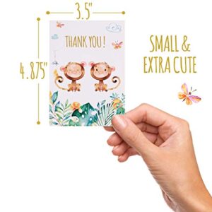 VNS Creations 30 Safari Thank You Cards | Bulk Jungle Animal Thank You Notes with Matching Envelopes & Stickers | Small & Cute Zoo Notecards Perfect for Baby Shower and Kids Birthday.