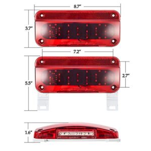 Partsam Rectangular Red LED RV Camper Trailer Stop Turn Brake Tail Lights White License Plate Light 49 LED with License Bracket Holder and White Base 12V Sealed w Reflex Surface Mount (Left + Right)