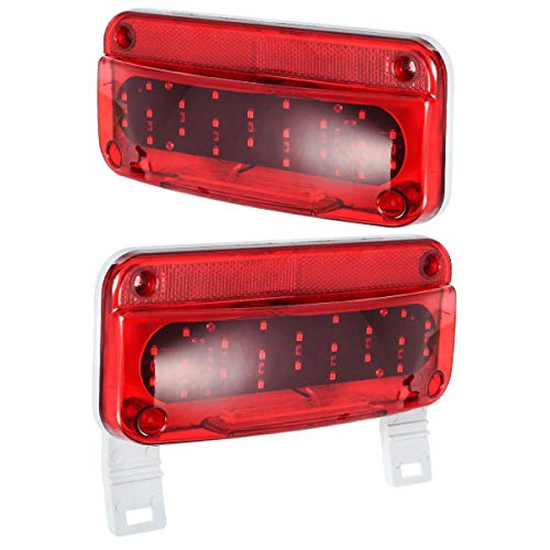 Partsam Rectangular Red LED RV Camper Trailer Stop Turn Brake Tail Lights White License Plate Light 49 LED with License Bracket Holder and White Base 12V Sealed w Reflex Surface Mount (Left + Right)