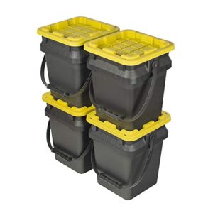 Black & Yellow 5-Gallon Bucket Tough Storage Containers, Stackable, 3-Pack