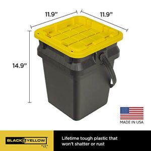 Black & Yellow 5-Gallon Bucket Tough Storage Containers, Stackable, 3-Pack