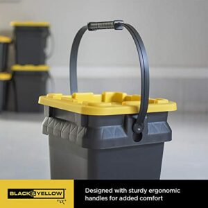 Black & Yellow 5-Gallon Bucket Tough Storage Containers, Stackable, 3-Pack