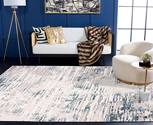 SAFAVIEH Vogue Collection 6'7" x 9' Cream / Teal VGE145A Modern Abstract Area Rug