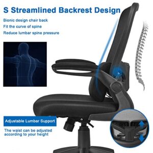 Giantex Ergonomic Desk Chair w/Portable Lumbar Pillow, Mesh Padded Seat and Flip up Armrests, Swivel Home Office Chair with Wheels, Adjustable Height Computer Desk Chair(Black)