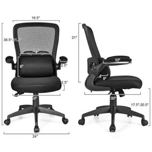 Giantex Ergonomic Desk Chair w/Portable Lumbar Pillow, Mesh Padded Seat and Flip up Armrests, Swivel Home Office Chair with Wheels, Adjustable Height Computer Desk Chair(Black)