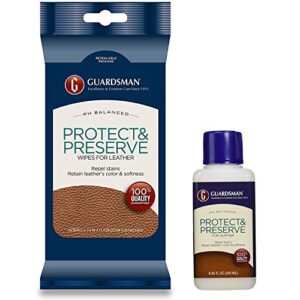 guardsman leather care bundle - protect & preserve 8.4 oz & wipes - repels stains, retains color and softness, great for leather furniture & car interiors