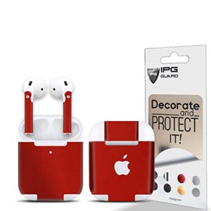 ipg for airpods 1-2 stickers wraps adhesive decal skin for case and ear pieces protective and decorative set (red pearl)