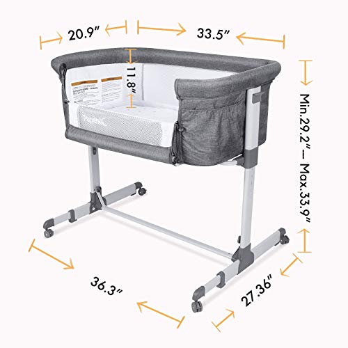 Papablic 2-in-1 Bonni Baby Bassinet & Bedside Sleeper, Grey