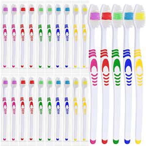 25 bulk toothbrushes | individually wrapped | manual disposable travel toothbrush set for adults or kids | made with a medium-soft large head | multi-color | travel toiletry oral set