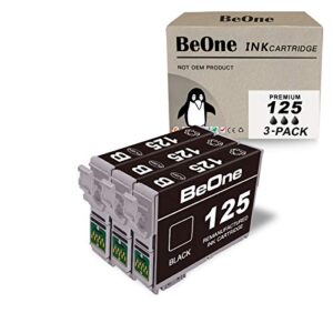 beone t125 ink cartridges remanufactured replacement for epson 125 3-pack to use with workforce 320 323 325 520 stylus nx125 nx127 nx130 nx230 nx420 nx530 nx625 printer (3 black )