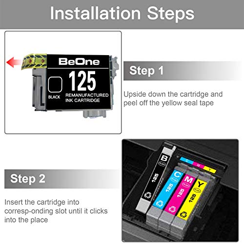 BeOne T125 Ink Cartridges Remanufactured Replacement for Epson 125 3-Pack to Use with Workforce 320 323 325 520 Stylus NX125 NX127 NX130 NX230 NX420 NX530 NX625 Printer (3 Black )