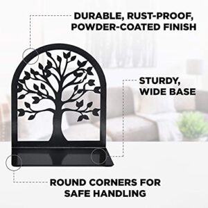 MAXFOUNDRY Bookends Pair - Book Ends to Hold Books, Tree of Life - Home, Office & Bookshelf Decorative Book Stopper - Rust-Proof Metal & Anti-Slip - Shelves Bookend Holder - Black