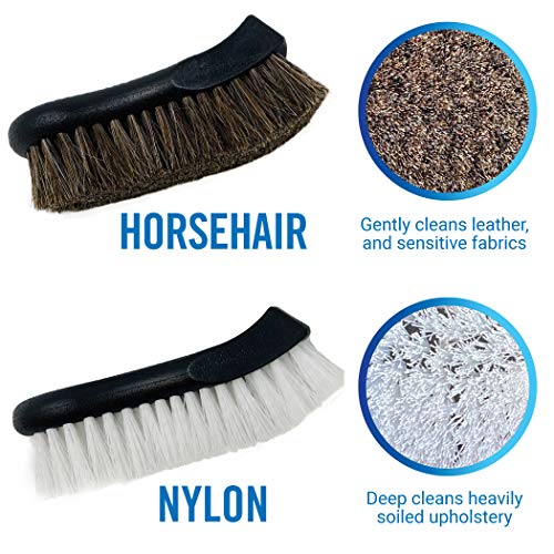 Upholstery Brush Set Carpet Brush Car Cleaning Brush Horse Hair Brush and Car Brush Horsehair Detailing for Car Upholstery Cleaner Leather Brush, Interior, Boat, Couch and Sofa