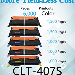 MM MUCH & MORE Compatible Toner Cartridge Replacement for Samsung 407S 409S CLT-407S use with CLX-3185FW 3185N CLP-320N CLP-321N CLP-325W Printers (5-Pack, 2 Black + Cyan + Magenta + Yellow)