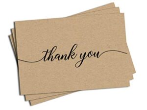 kraft thank you note cards - (set of 50) 4" x 6" - blank on back - thick cardstock, personal, business, large