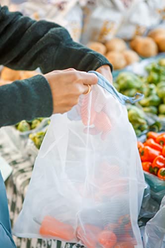 Full Circle Unise Reusuable Reusable Grocery Tote and 3 Reusable Produce Bags, Gray, Reusable Tote Market Bag