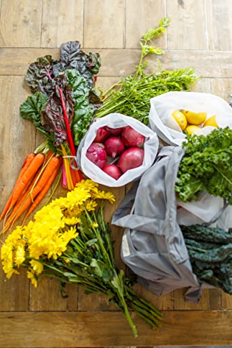 Full Circle Unise Reusuable Reusable Grocery Tote and 3 Reusable Produce Bags, Gray, Reusable Tote Market Bag