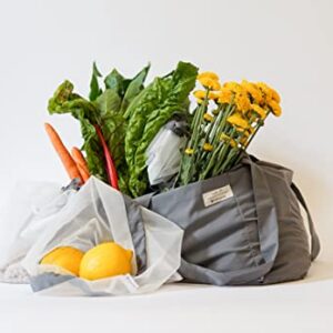 Full Circle Unise Reusuable Reusable Grocery Tote and 3 Reusable Produce Bags, Gray, Reusable Tote Market Bag