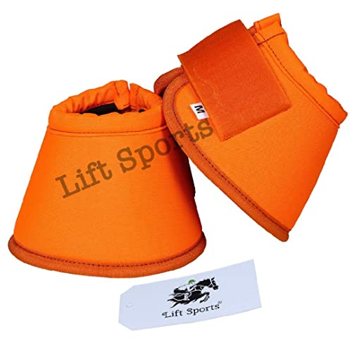 Lift Sports Horse Bell Boots 8 Colors Over Reach No Turn Bell Boots Wrap Tack Protection Equine (Medium, Orange)